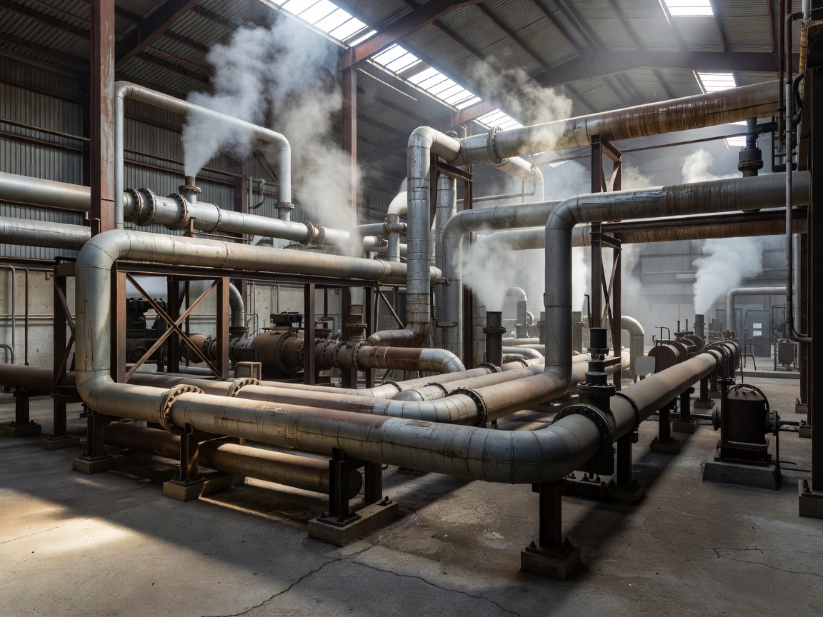Geothermal pipes running through an industrial facility